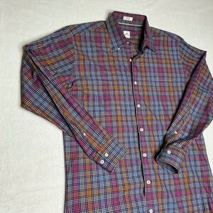 Peter Millar Mens Medium Plaid Button Down Shirt Long Sleeve 100% Cotton